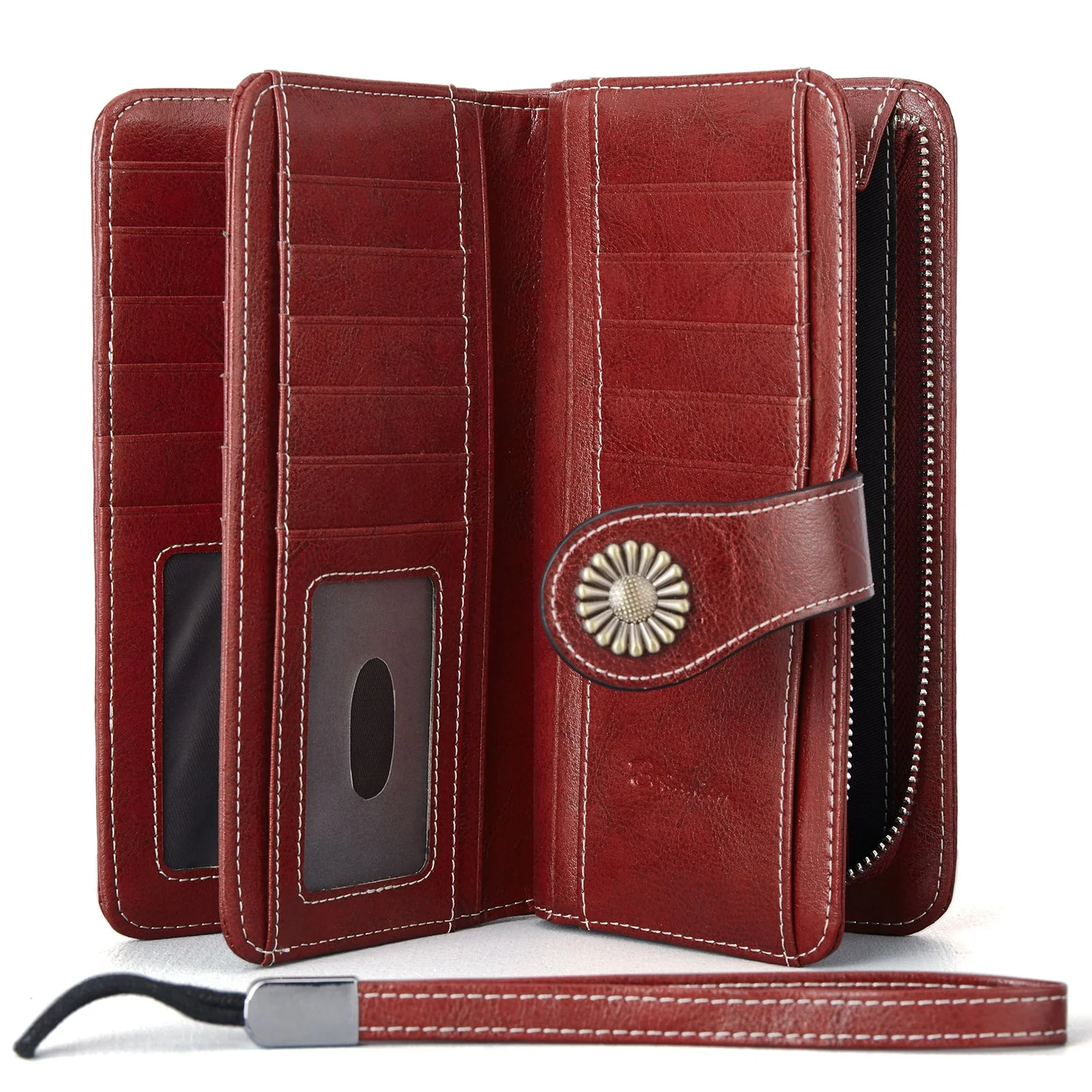 Lomy Leather Wallet For Women With Wristlet - Red - Image 3