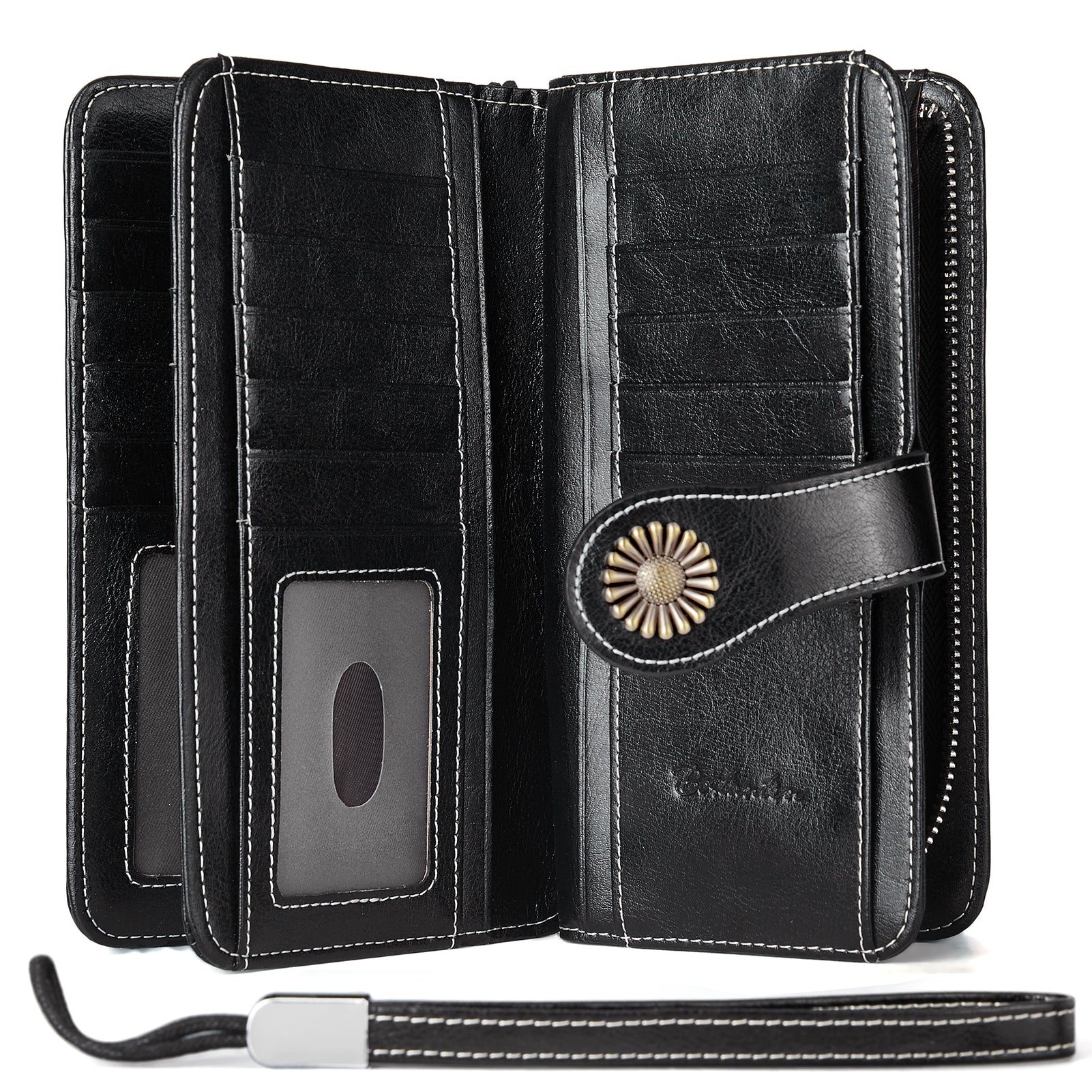 Lomy Leather Wallet For Women With Wristlet - Black - Image 3