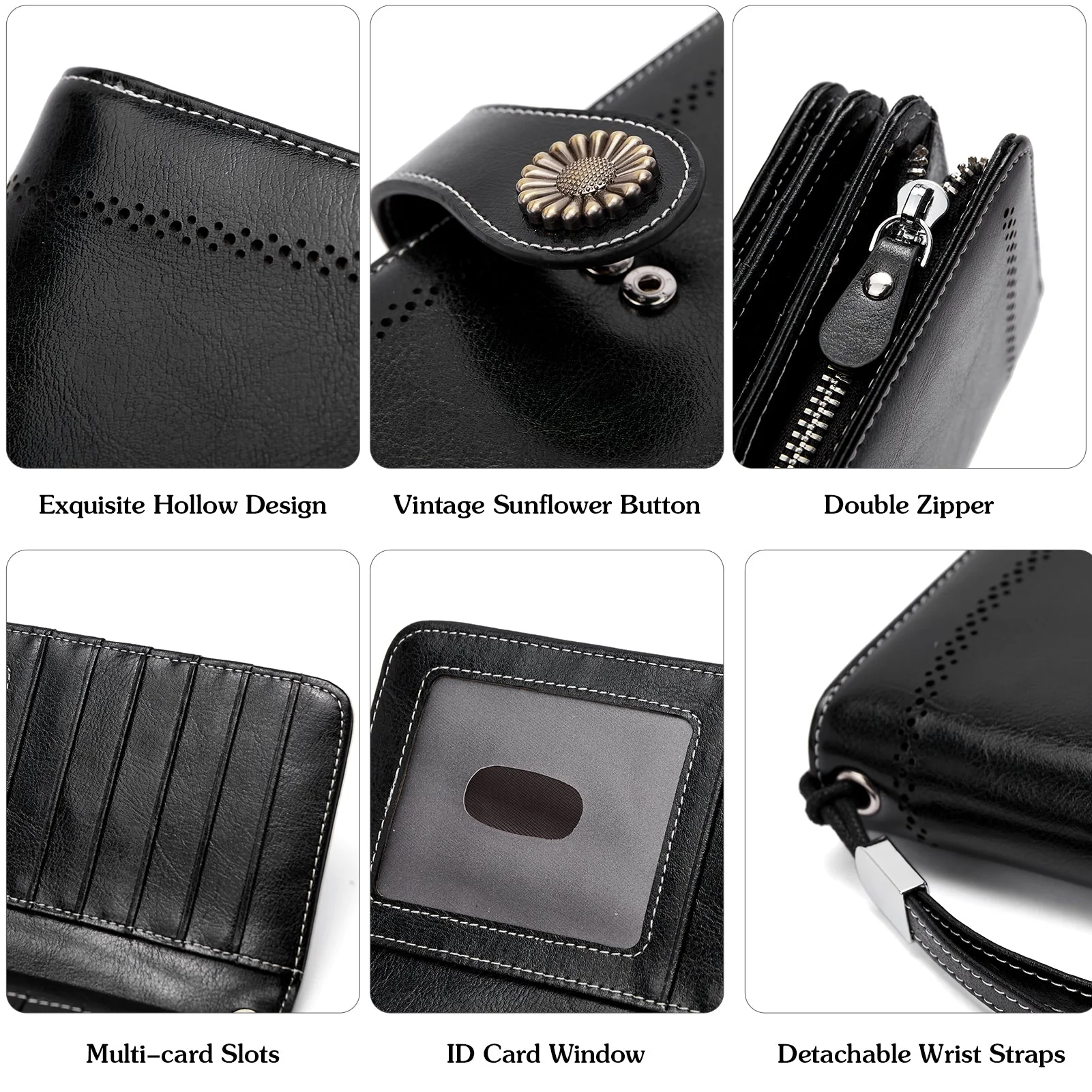 Lomy Leather Wallet For Women With Wristlet - Black - Image 4
