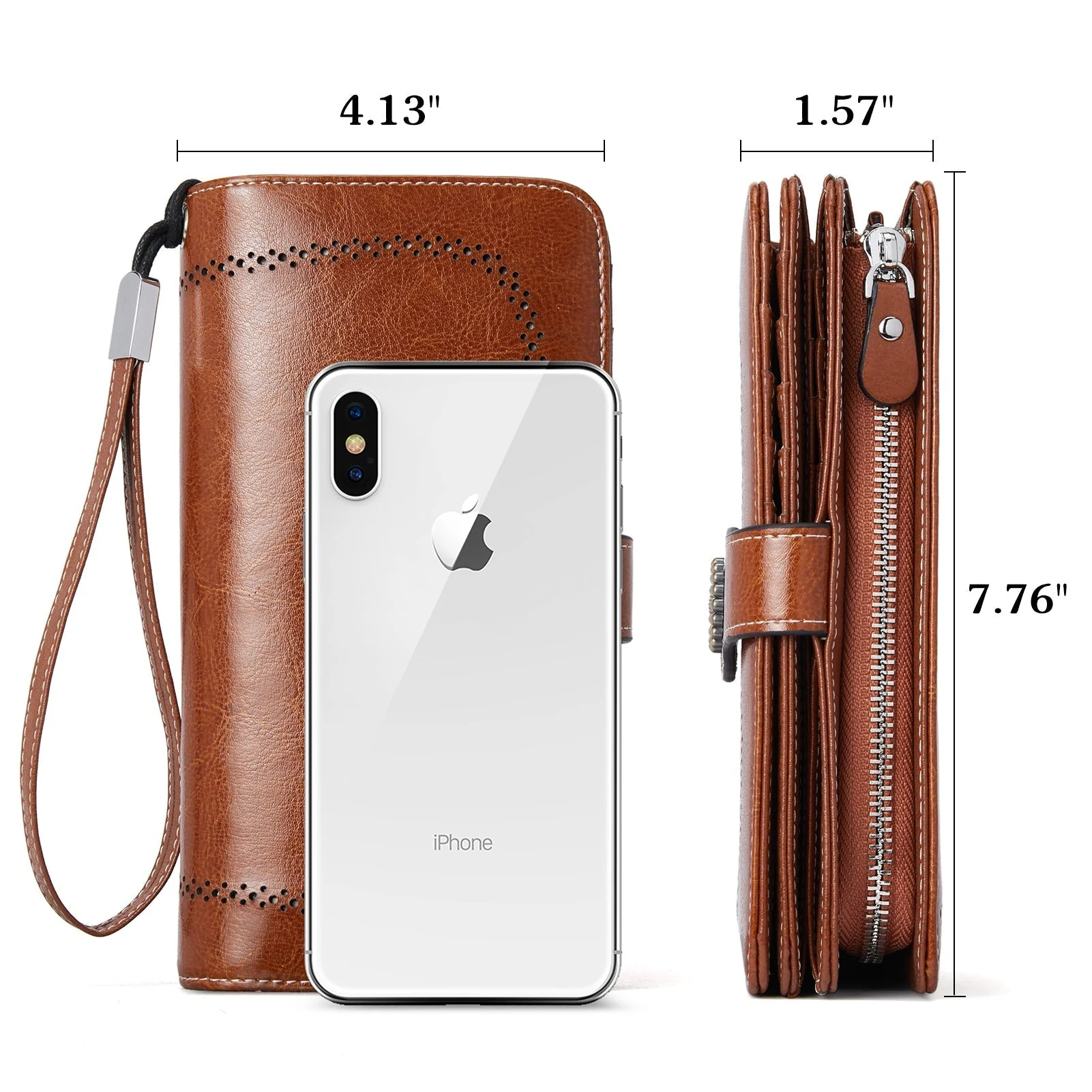Lomy Leather Wallet For Women With Wristlet - Brown - Image 4
