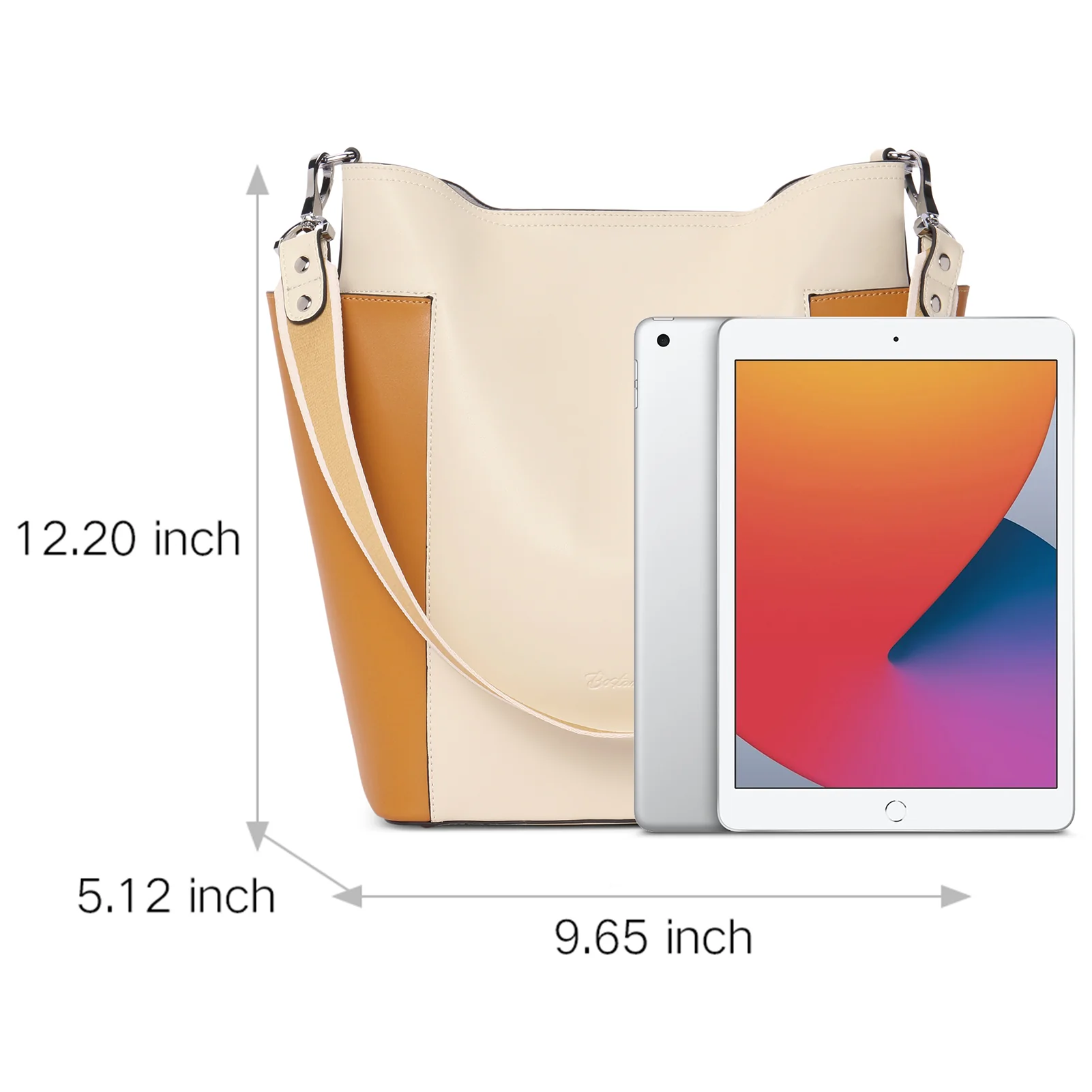 Lotty Functional and Fashionable Buttery Soft Leather Hobo Bag - Beige with Yellow - Image 2