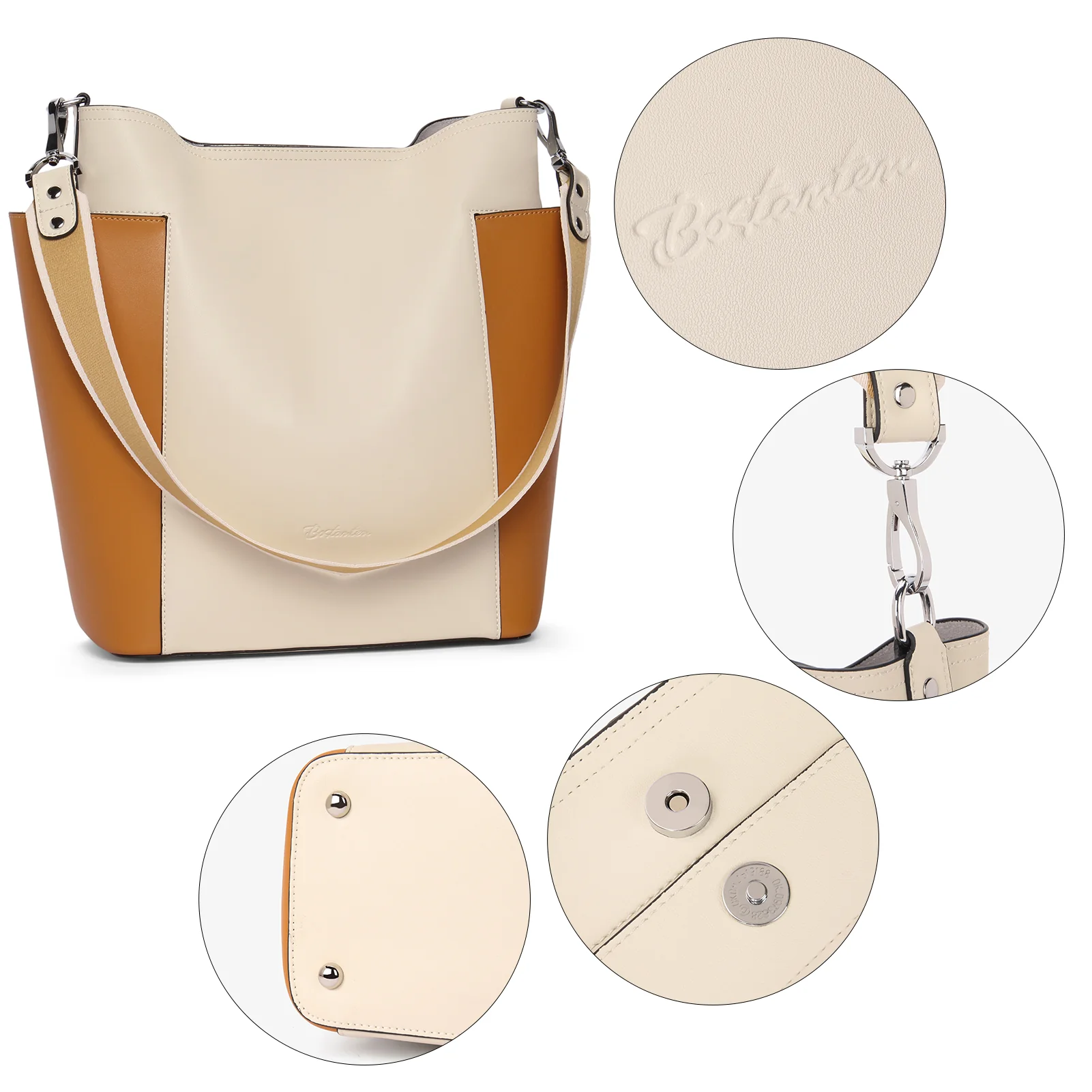 Lotty Functional and Fashionable Buttery Soft Leather Hobo Bag - Beige with Yellow - Image 5