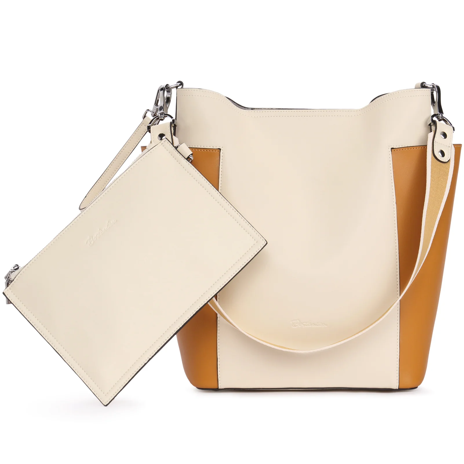 Lotty Functional and Fashionable Buttery Soft Leather Hobo Bag - Beige with Yellow - Image 7