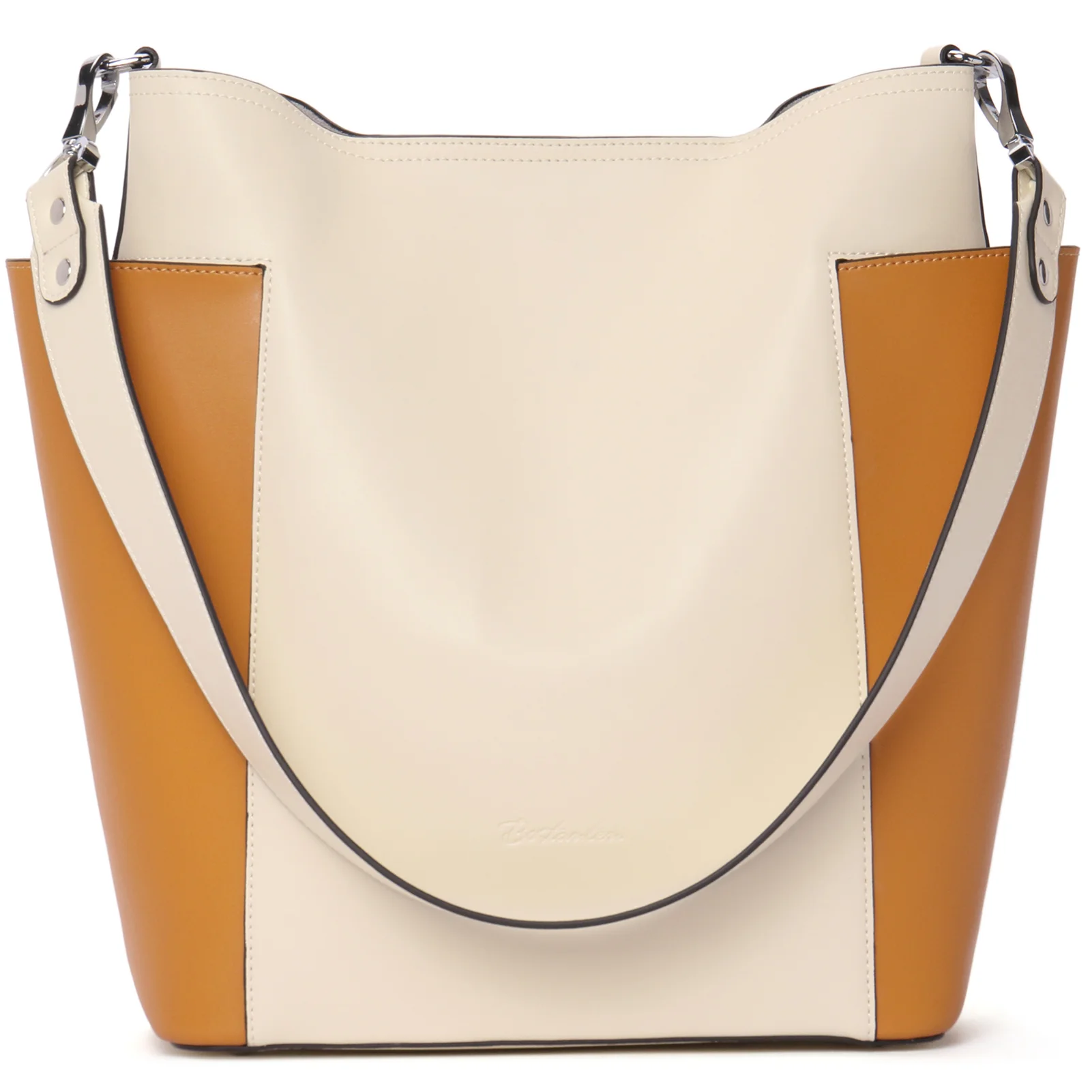 Lotty Functional and Fashionable Buttery Soft Leather Hobo Bag - Beige with Yellow - Image 8