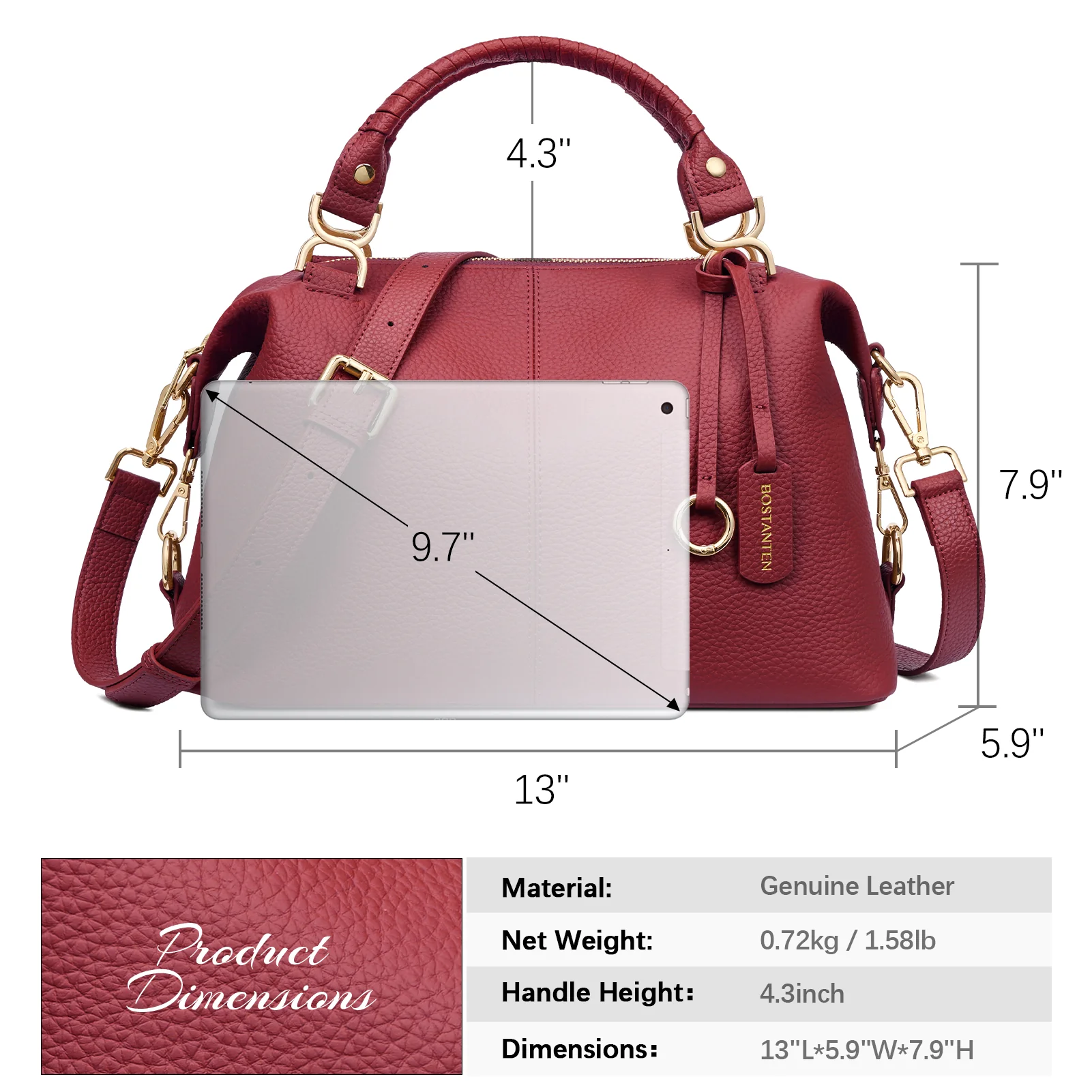 Nevin Genuine Leather Boston Handbag - Image 37