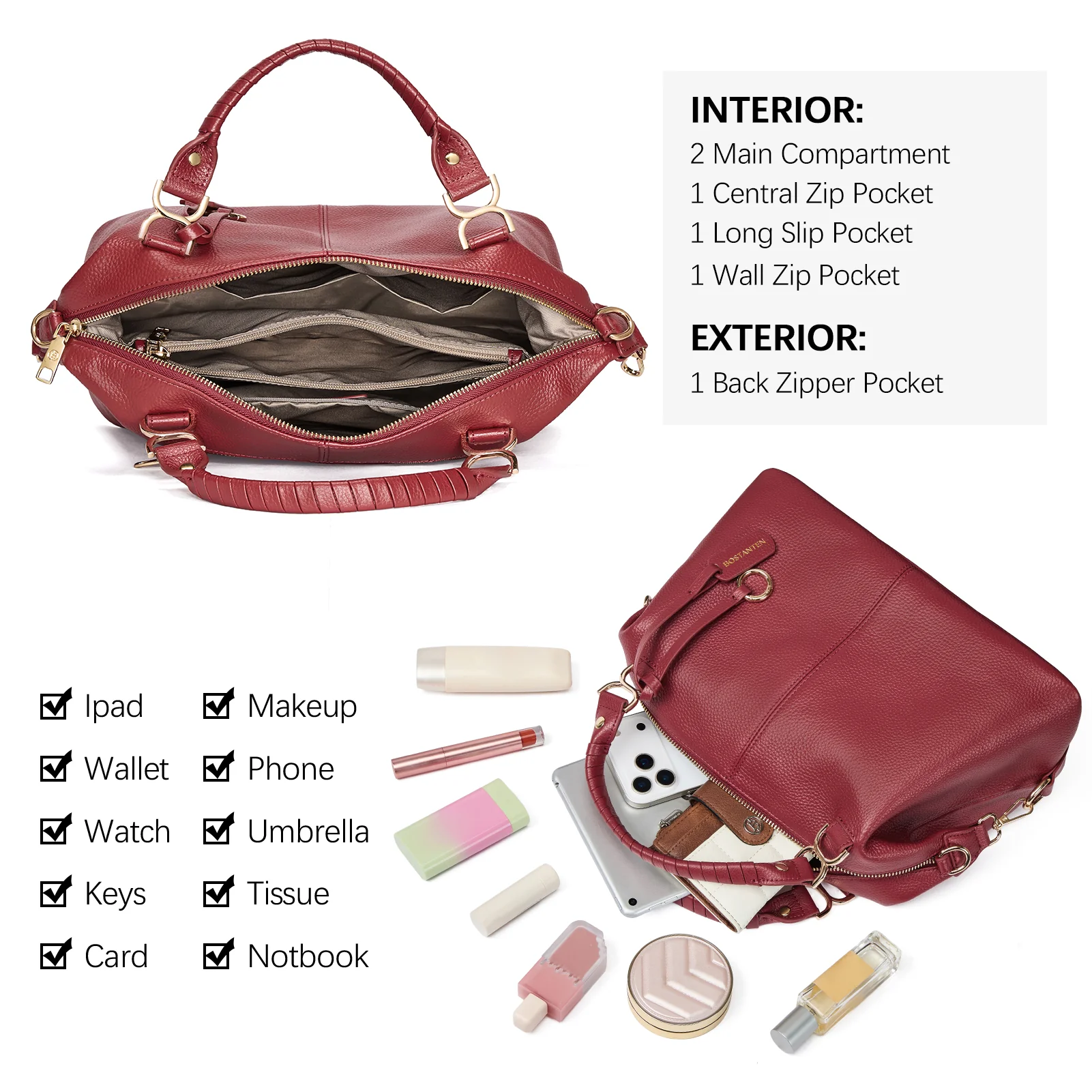 Nevin Genuine Leather Boston Handbag - Image 40