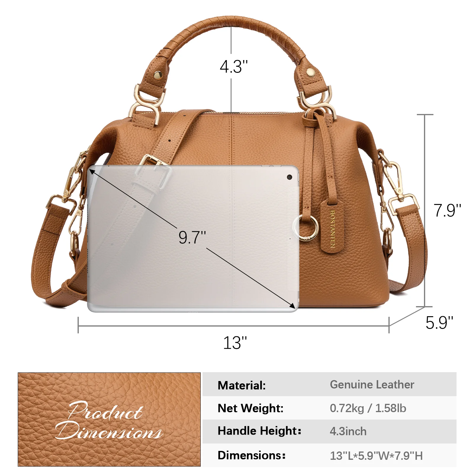 Nevin Genuine Leather Boston Handbag - Image 5