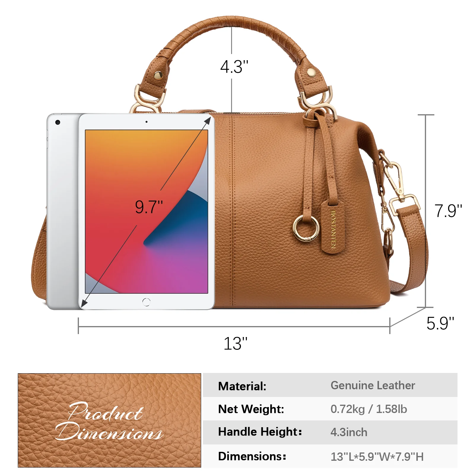 Nevin Genuine Leather Boston Handbag - Image 8