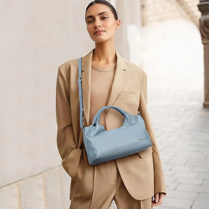 Nevin Genuine Leather Satchel Tote — BLUE - Image 3