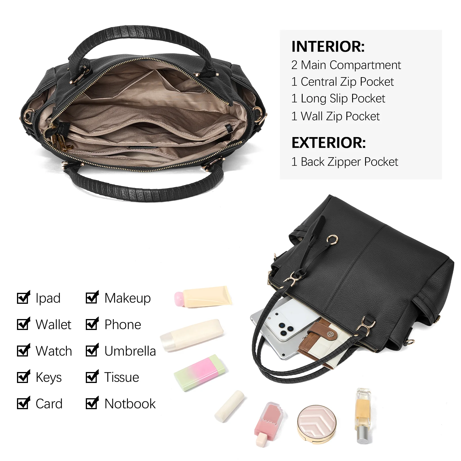 Nevin Genuine Pebbled Leather Everyday Carryall Tote - Image 20