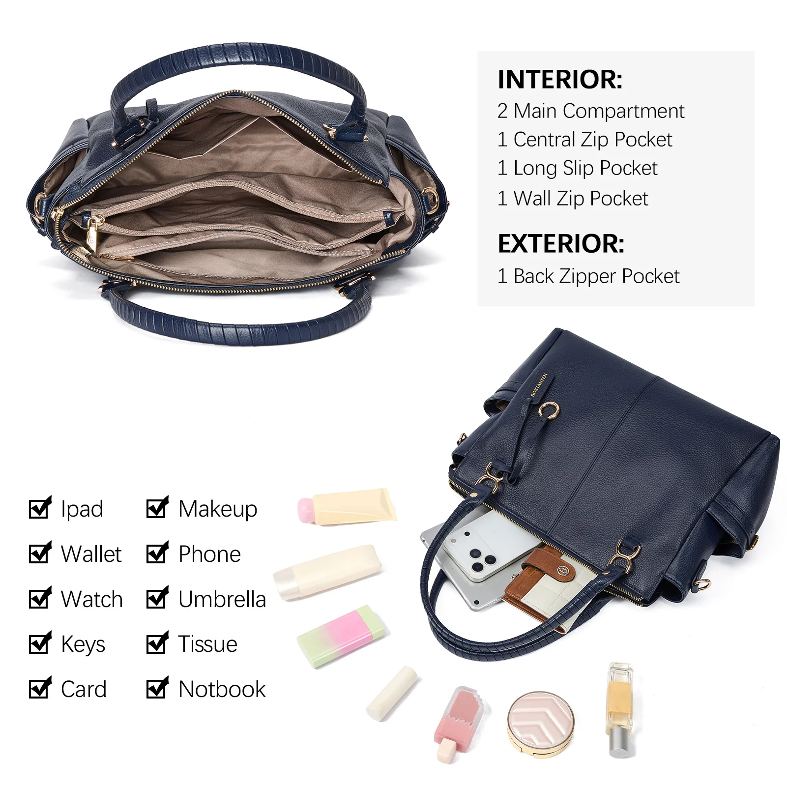 Nevin Genuine Pebbled Leather Everyday Carryall Tote - Image 35