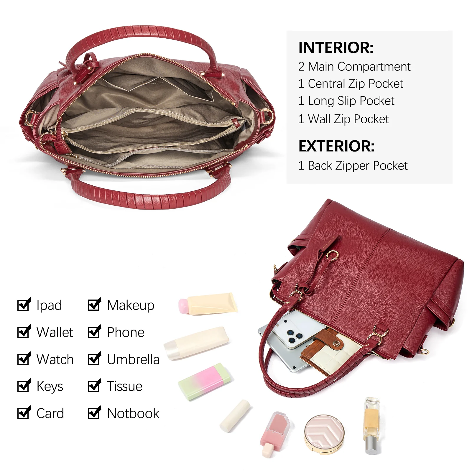Nevin Genuine Pebbled Leather Everyday Carryall Tote - Image 43