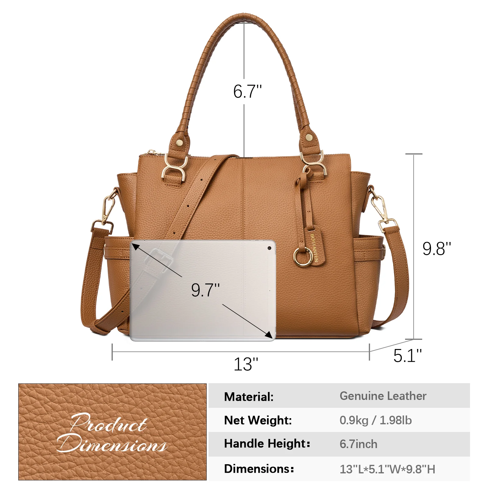 Nevin Genuine Pebbled Leather Everyday Carryall Tote - Image 6
