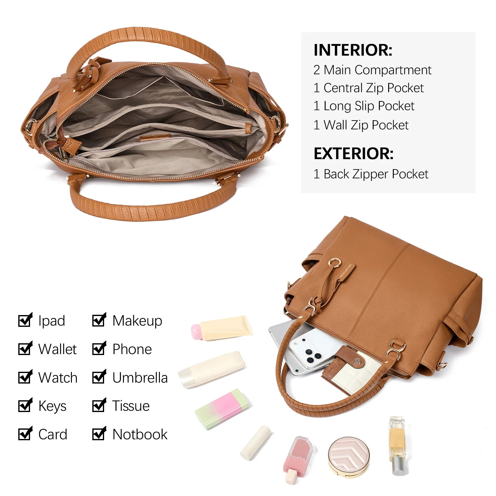Nevin Genuine Pebbled Leather Everyday Carryall Tote - Image 7