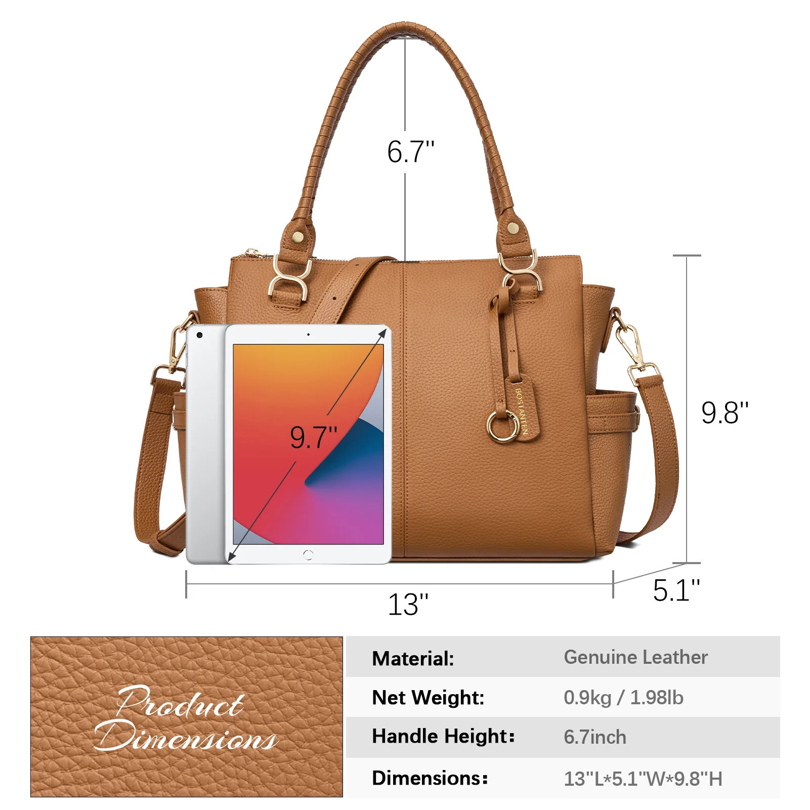 Nevin Genuine Pebbled Leather Everyday Carryall Tote - Image 8