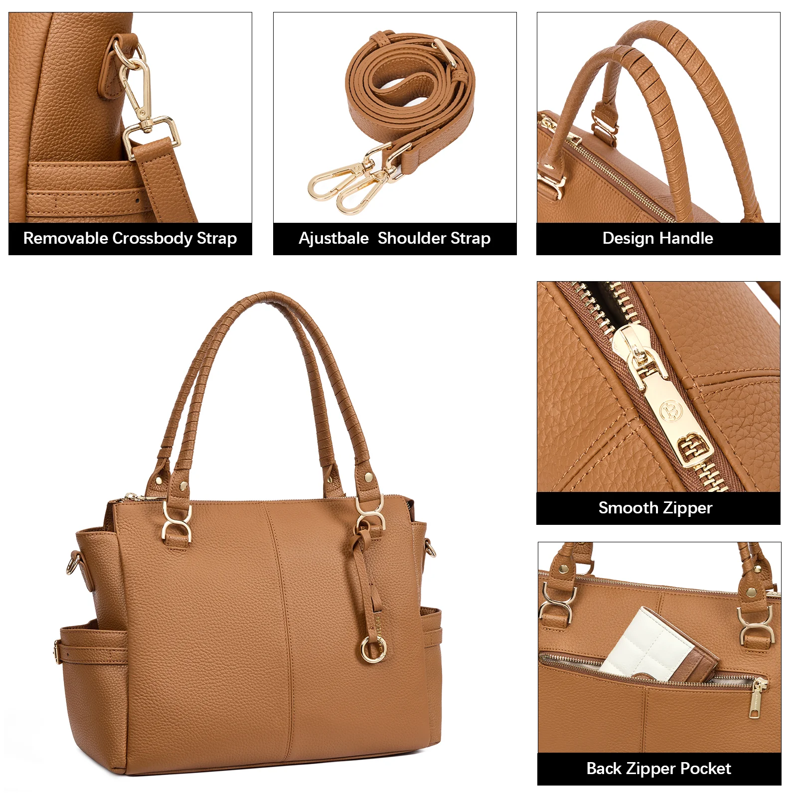 Nevin Genuine Pebbled Leather Everyday Carryall Tote - Image 9