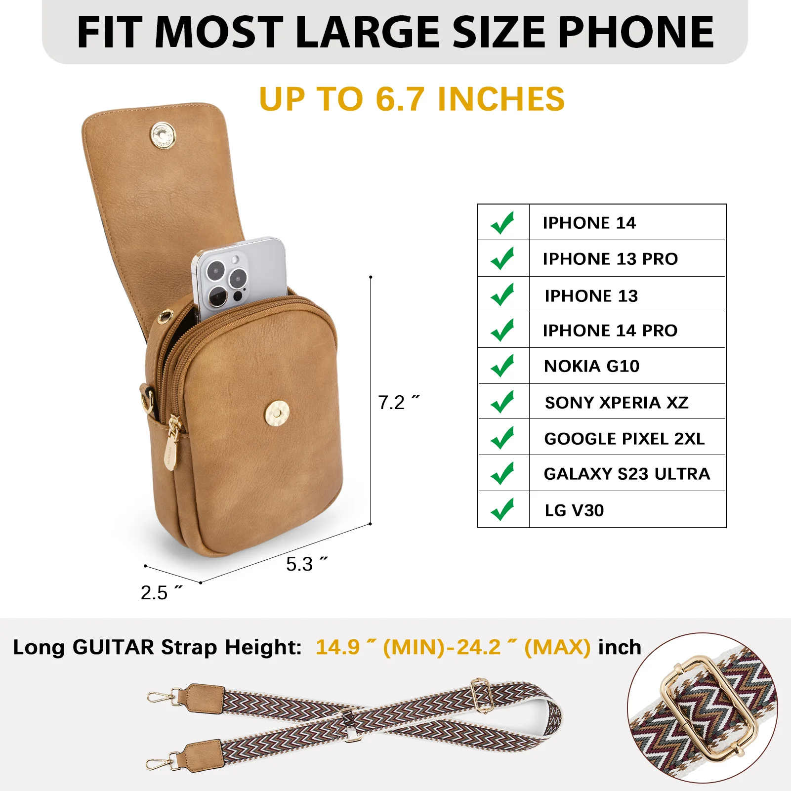 Phone Crossbody Bag – Chevron Pattern Strap - Image 36