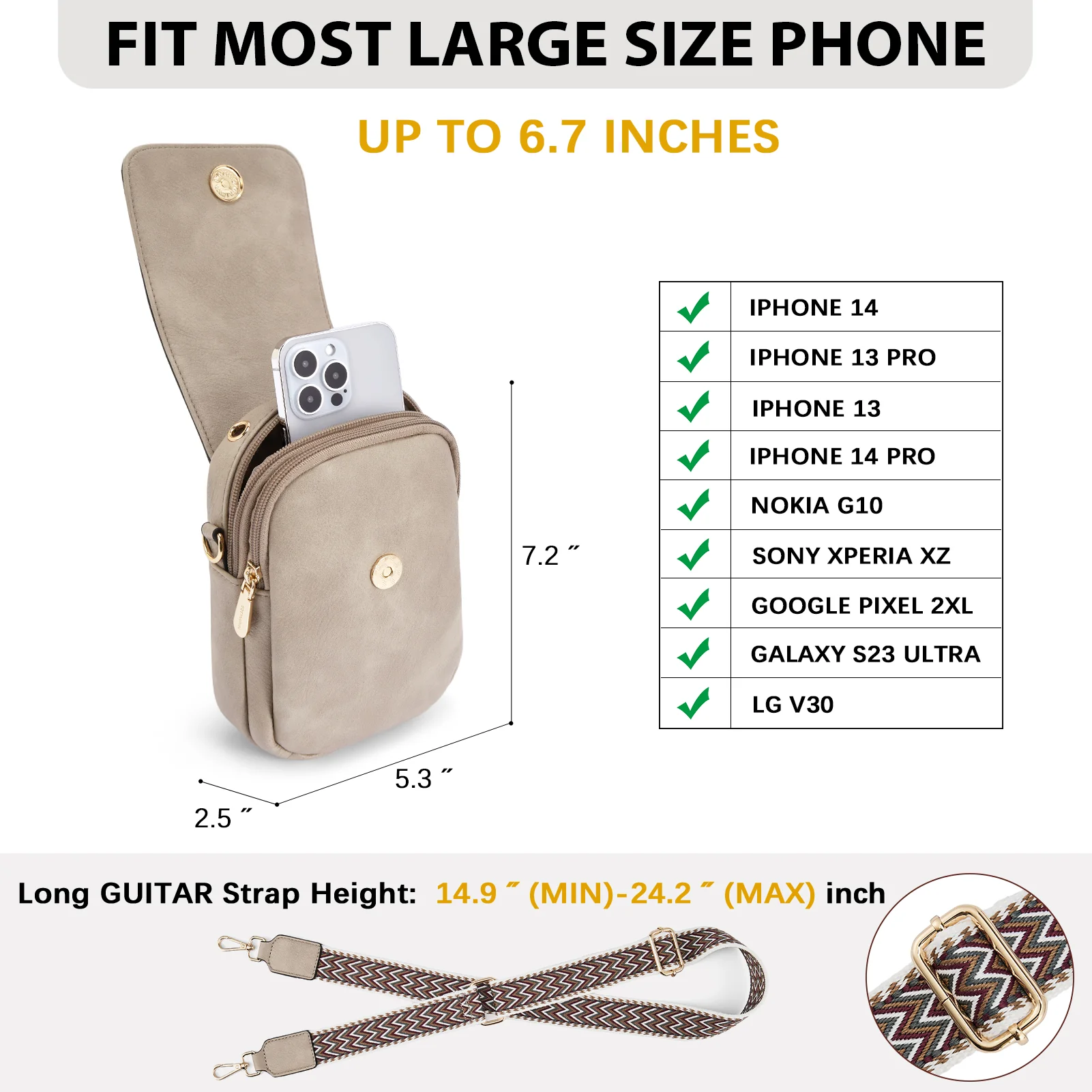 Phone Crossbody Bag – Chevron Pattern Strap - Image 43