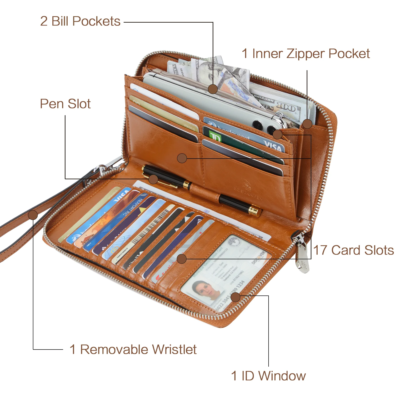 Rozenn Wallets with Wristlet Clutch - Image 7