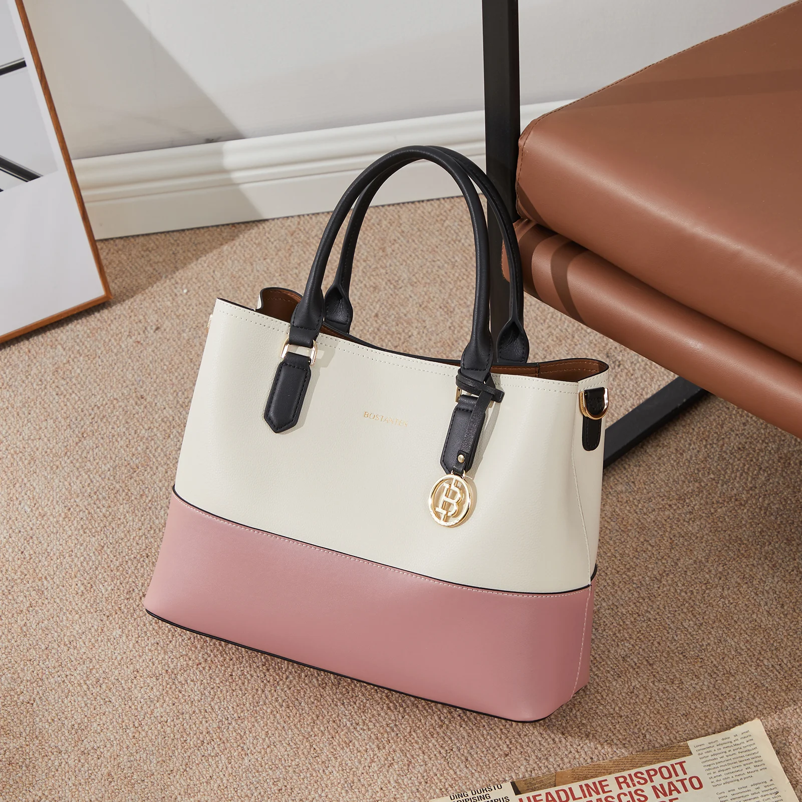 Satchel Handbags Leather Tote Purses Two Tone Designer Work Top Handle - Image 11