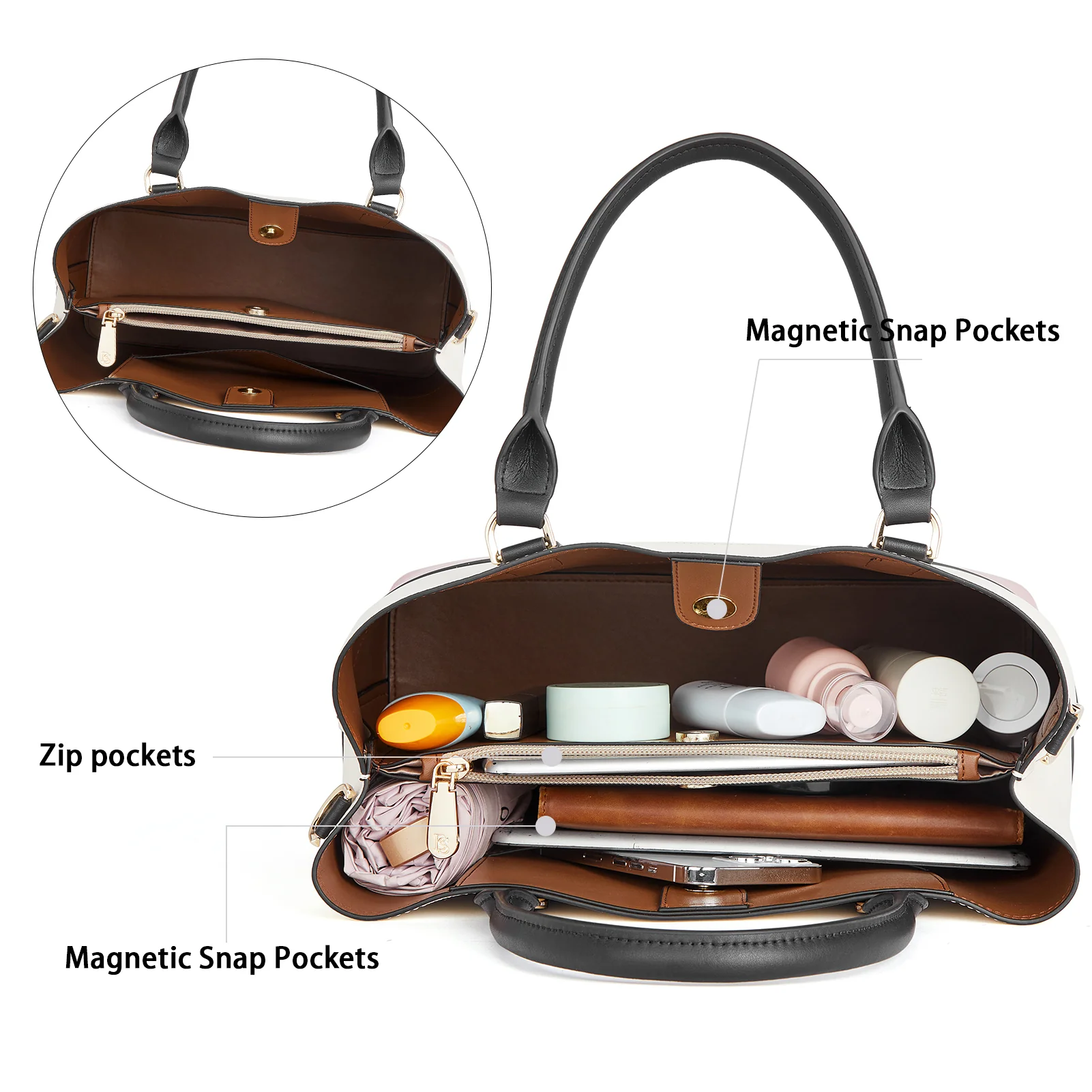Satchel Handbags Leather Tote Purses Two Tone Designer Work Top Handle - Image 15