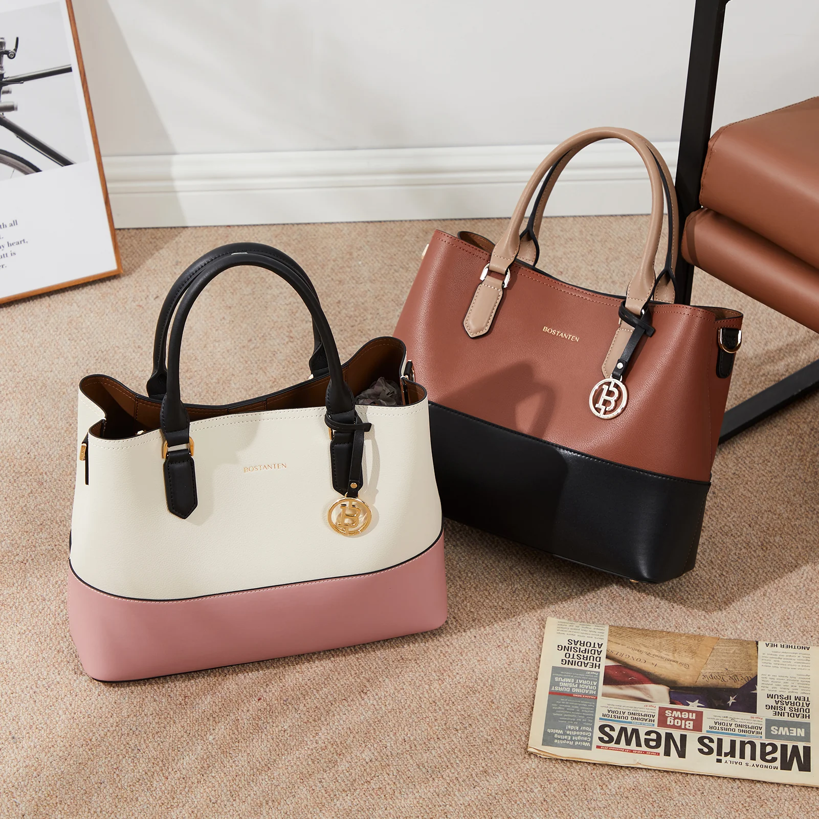 Satchel Handbags Leather Tote Purses Two Tone Designer Work Top Handle - Image 17