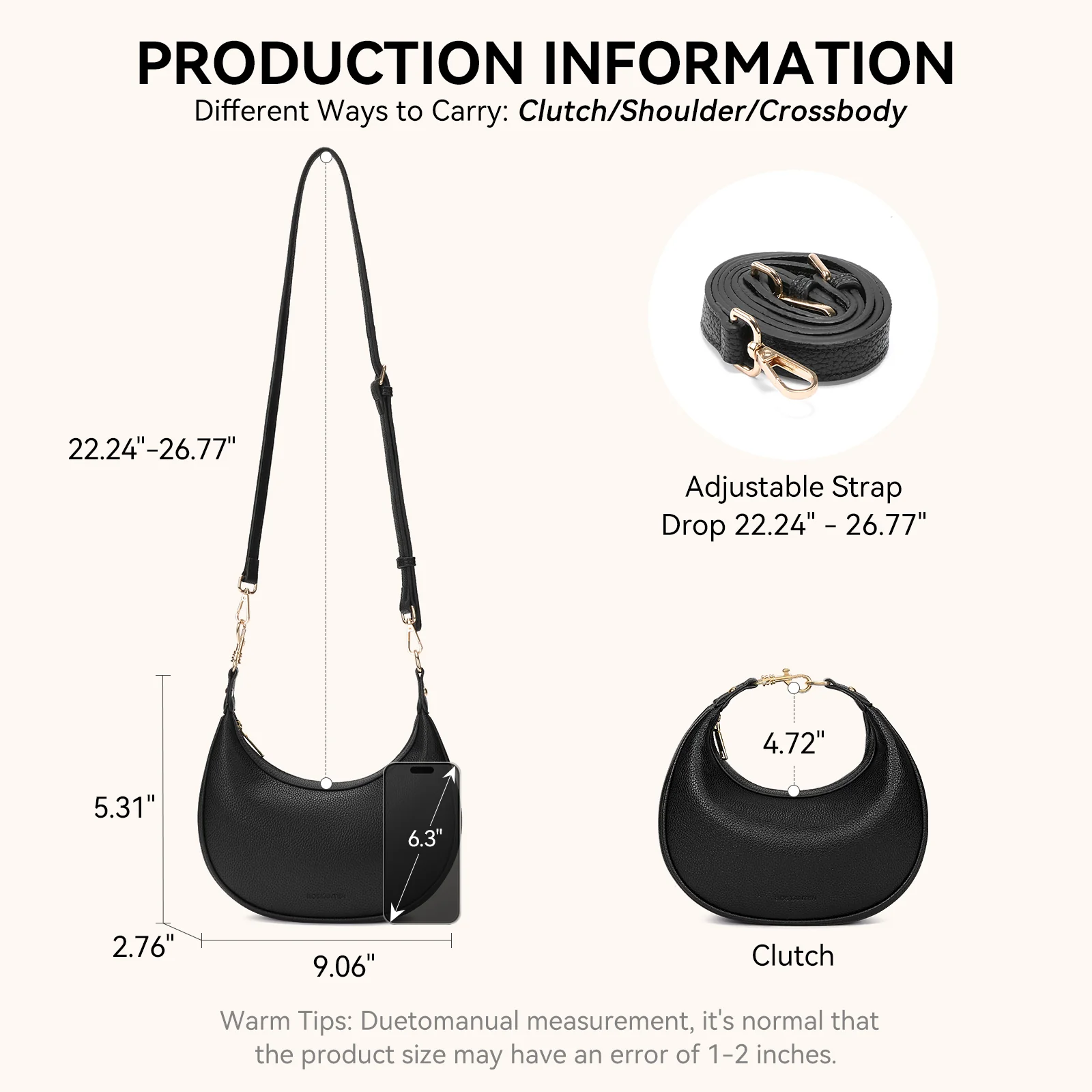KWELI Crescent Clutch Handbag — Removable Shoulder Strap - Image 13