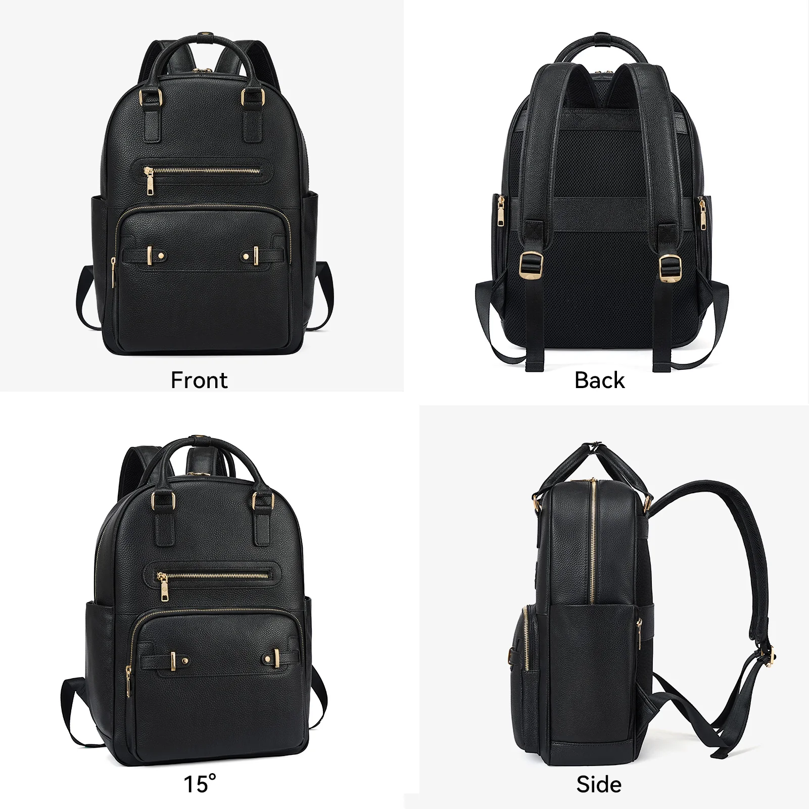Smart Genuine Leather Laptop Backpack with Expandable Bottle Pocket - Image 12