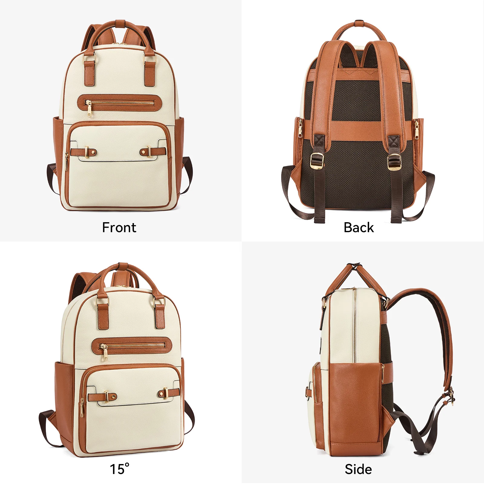 Smart Genuine Leather Laptop Backpack with Expandable Bottle Pocket - Image 5