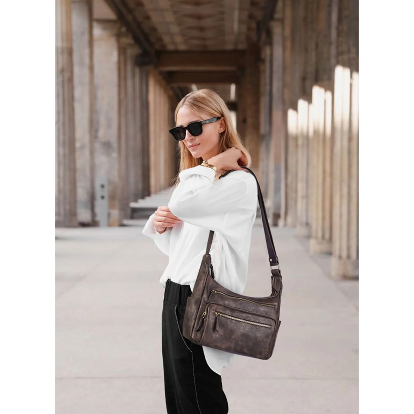 Evelyn Multi Pocket Shoulder Hobo Bag - Image 11