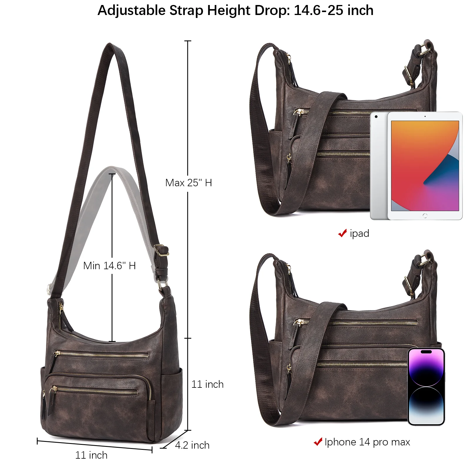 Evelyn Multi Pocket Shoulder Hobo Bag - Image 13