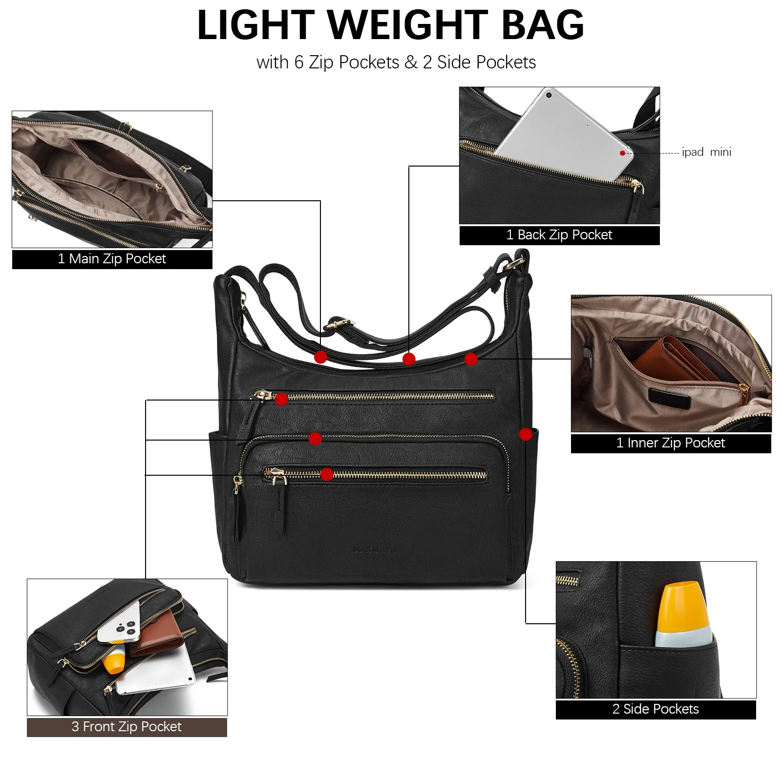 Evelyn Multi Pocket Shoulder Hobo Bag - Image 23