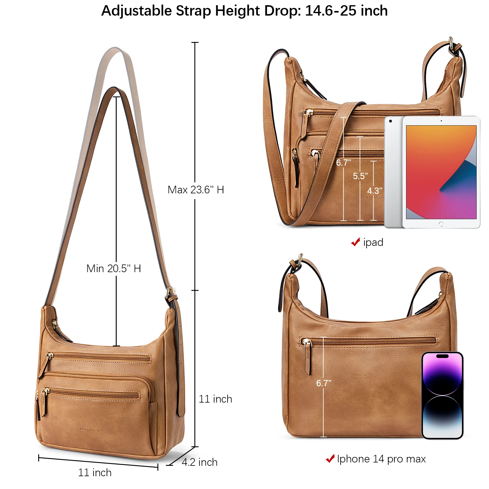 Evelyn Multi Pocket Shoulder Hobo Bag - Image 30