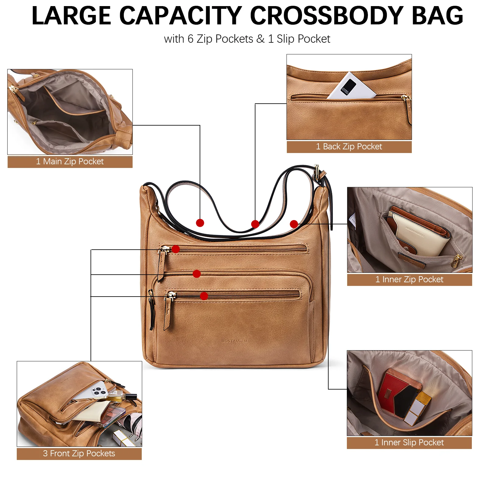 Evelyn Multi Pocket Shoulder Hobo Bag - Image 31
