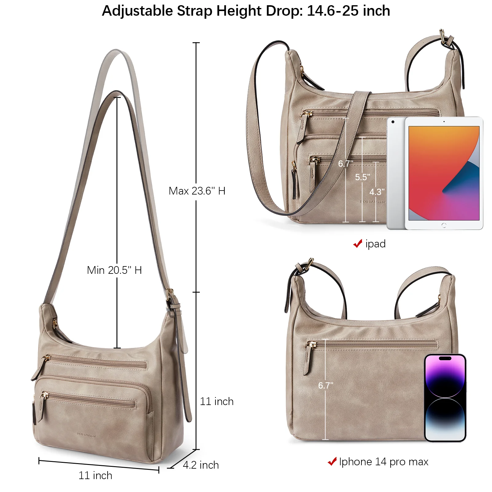 Evelyn Multi Pocket Shoulder Hobo Bag - Image 37