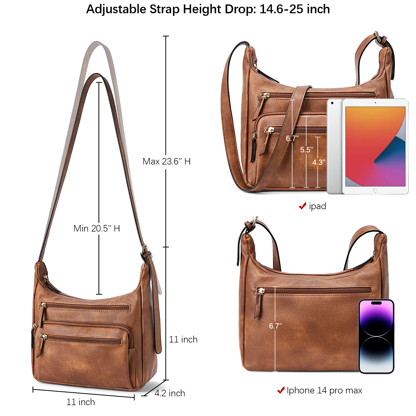 Evelyn Multi Pocket Shoulder Hobo Bag - Image 4