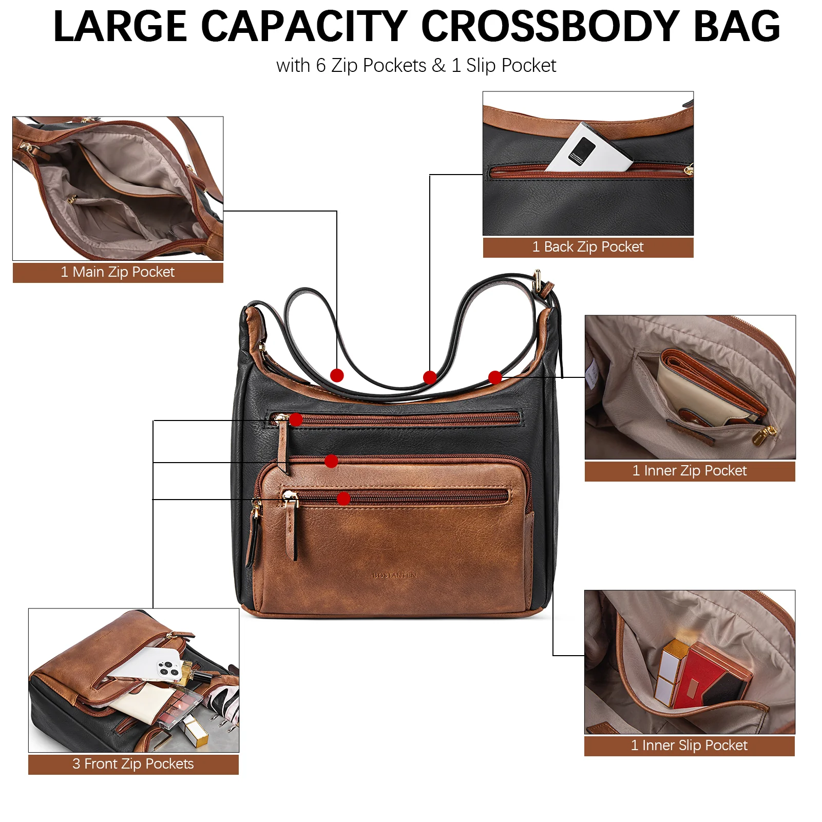 Evelyn Multi Pocket Shoulder Hobo Bag - Image 44