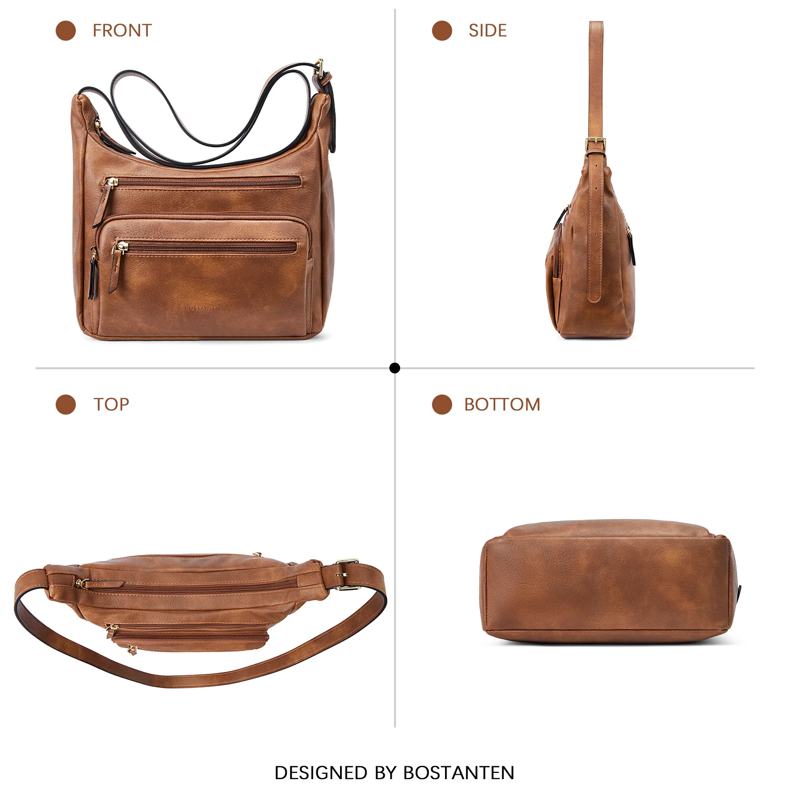 Evelyn Multi Pocket Shoulder Hobo Bag - Image 7