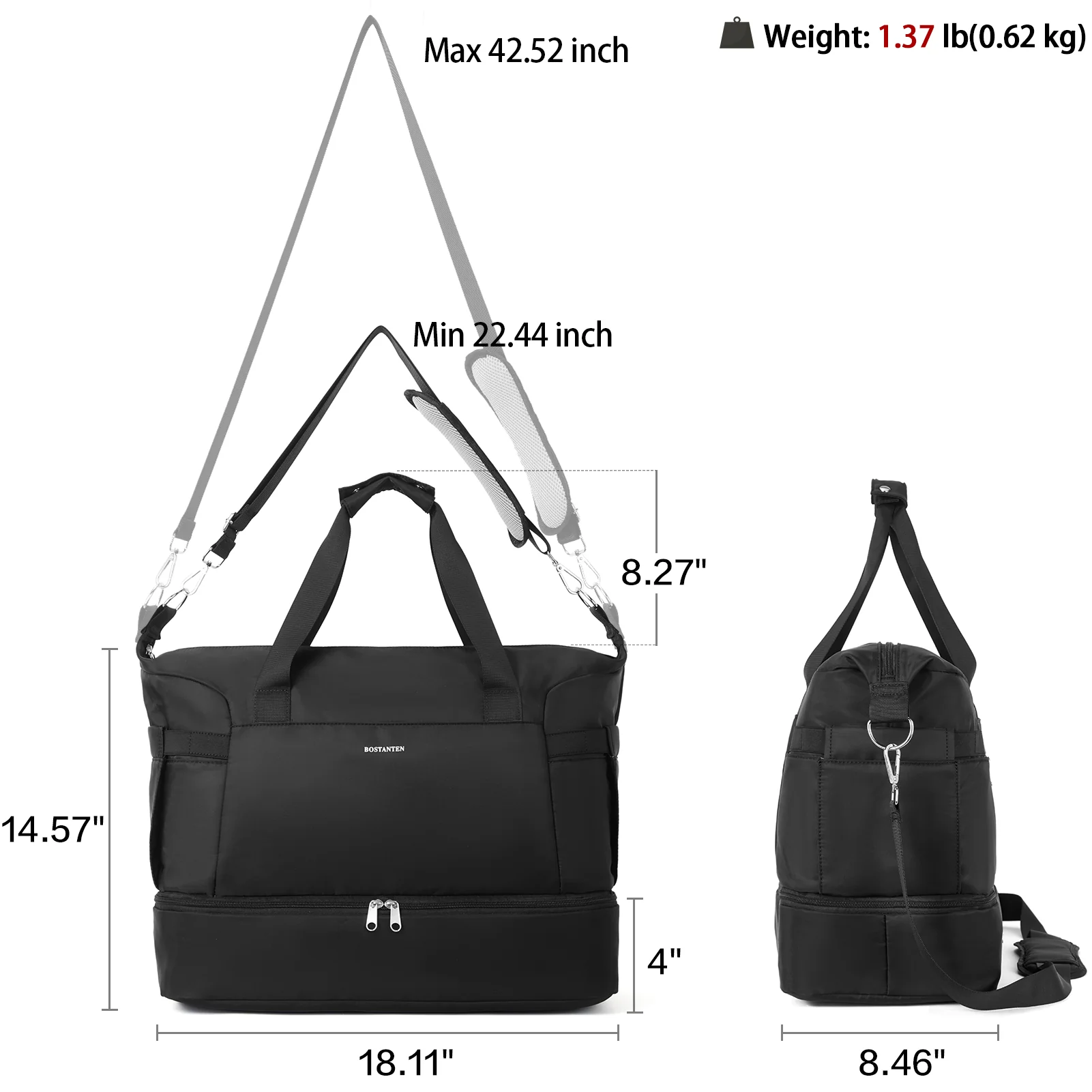 Judea Lightweight Weekender Bag with Shoe Compartment - Image 9