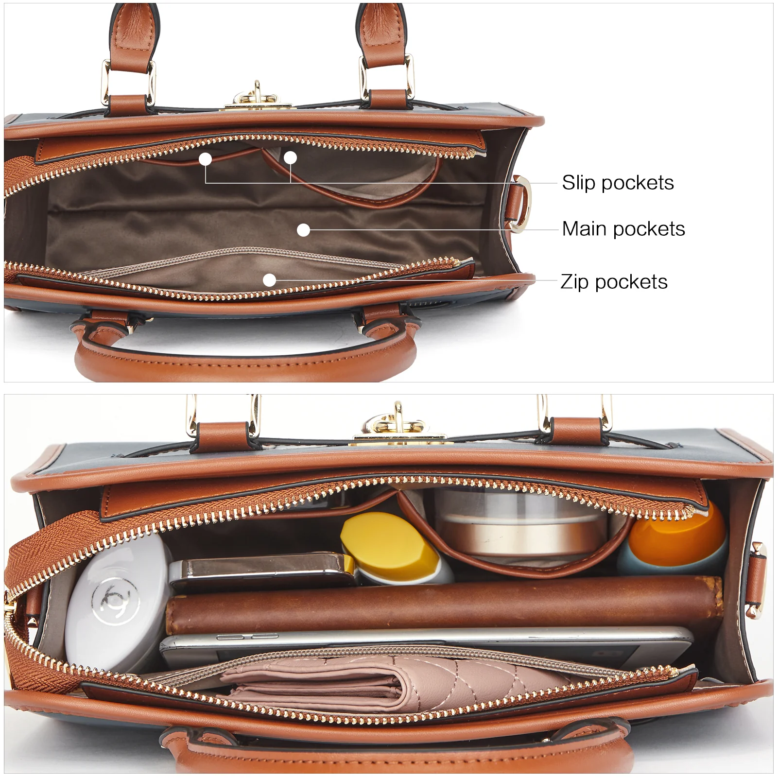 Stylish Two-Tone Top Handle Work Bag - Image 12