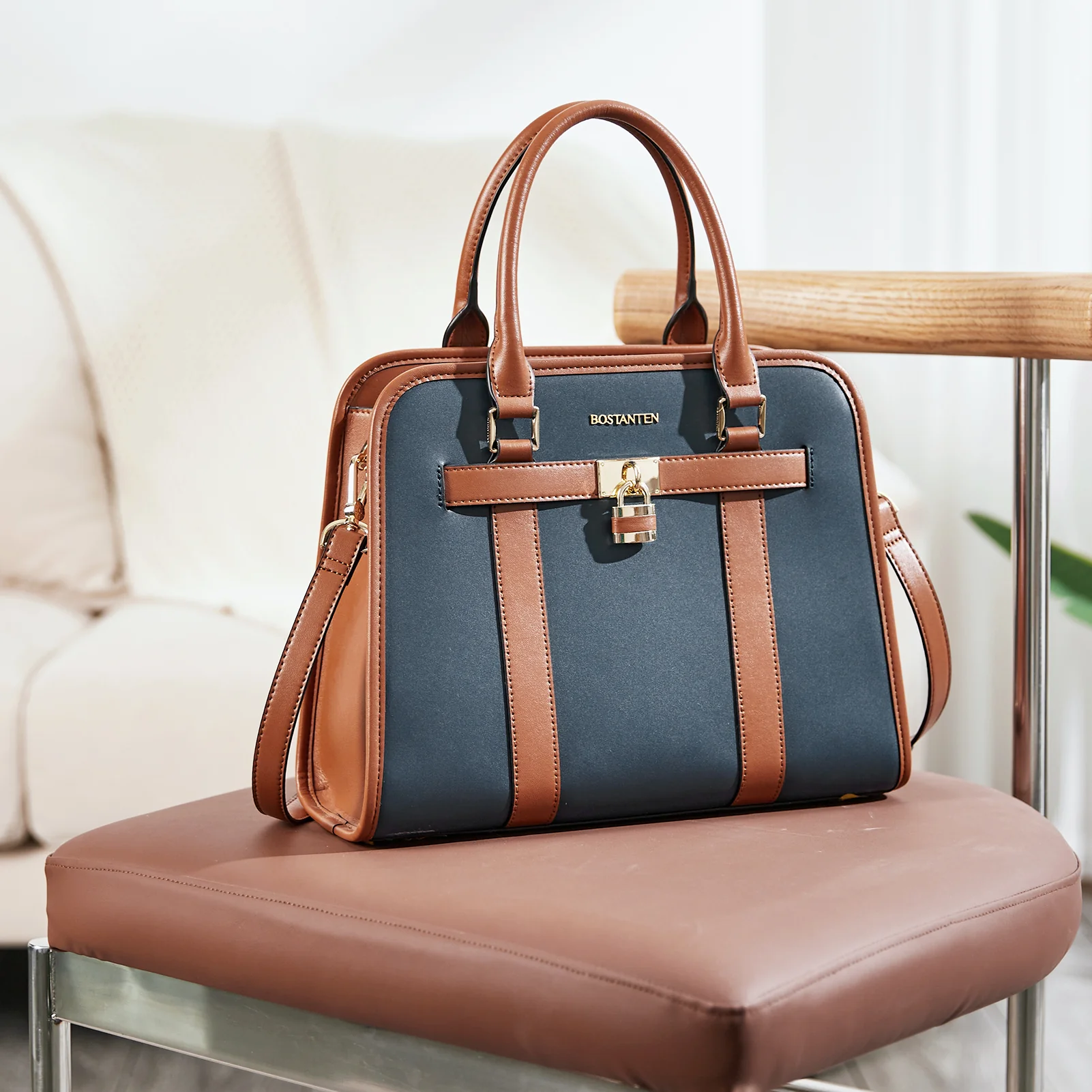 Stylish Two-Tone Top Handle Work Bag - Image 15