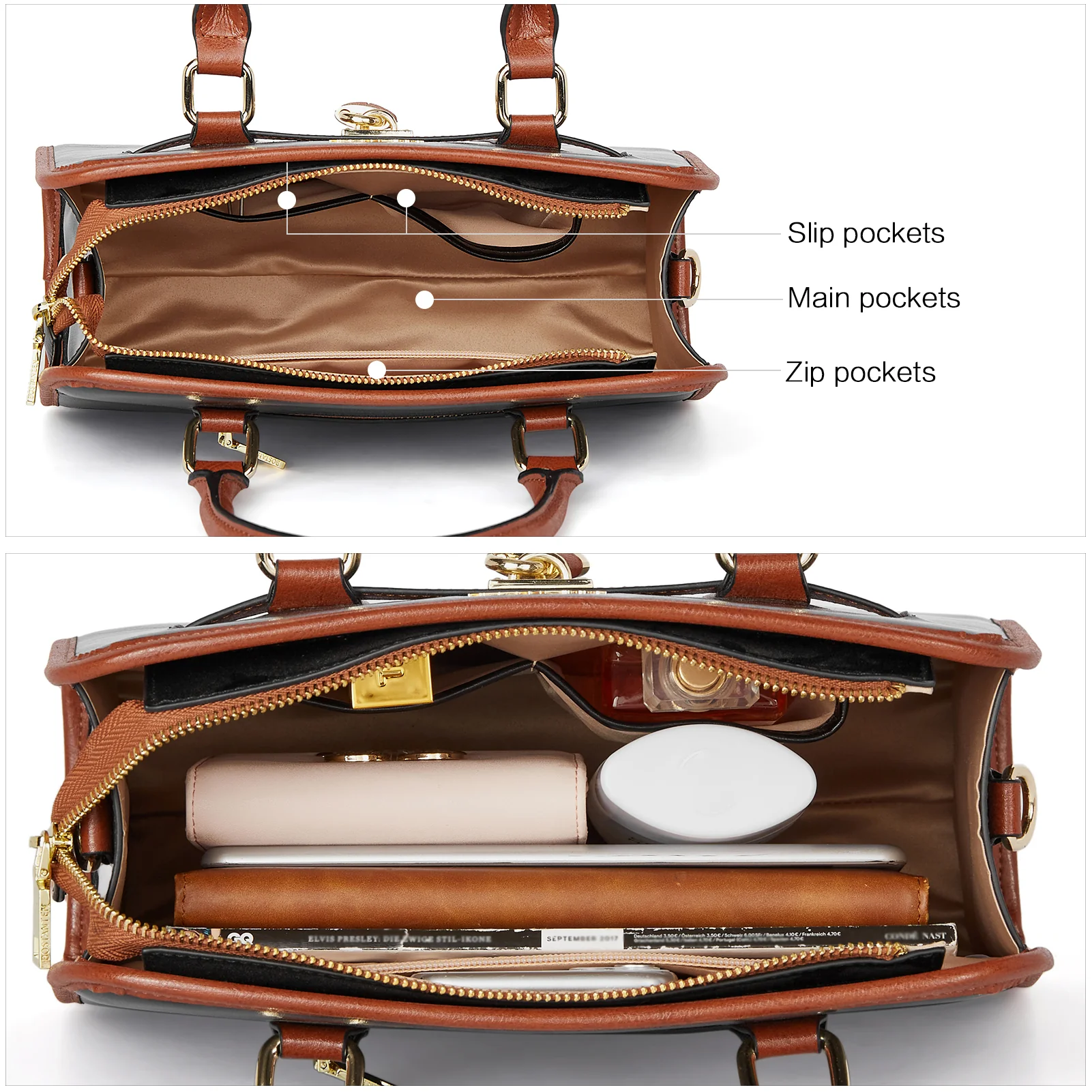 Stylish Two-Tone Top Handle Work Bag - Image 5