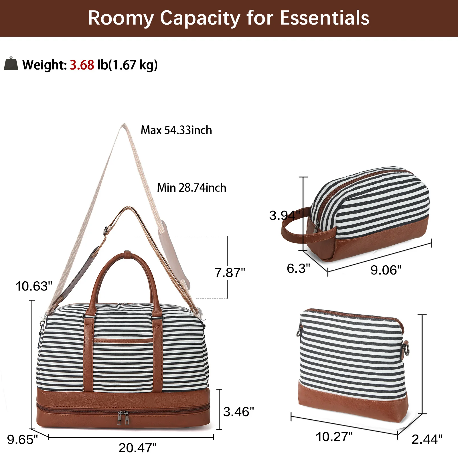 Zenobe 3 Pcs Set Weekender Bag with Shoe Compartment For Travel - Image 10