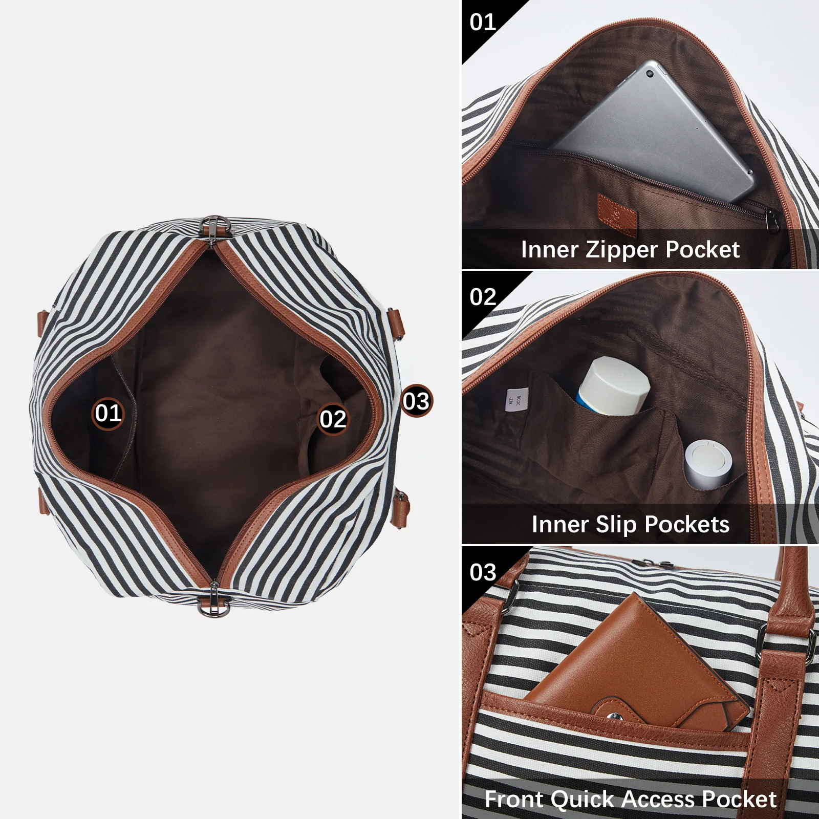 Zenobe 3 Pcs Set Weekender Bag with Shoe Compartment For Travel - Image 11