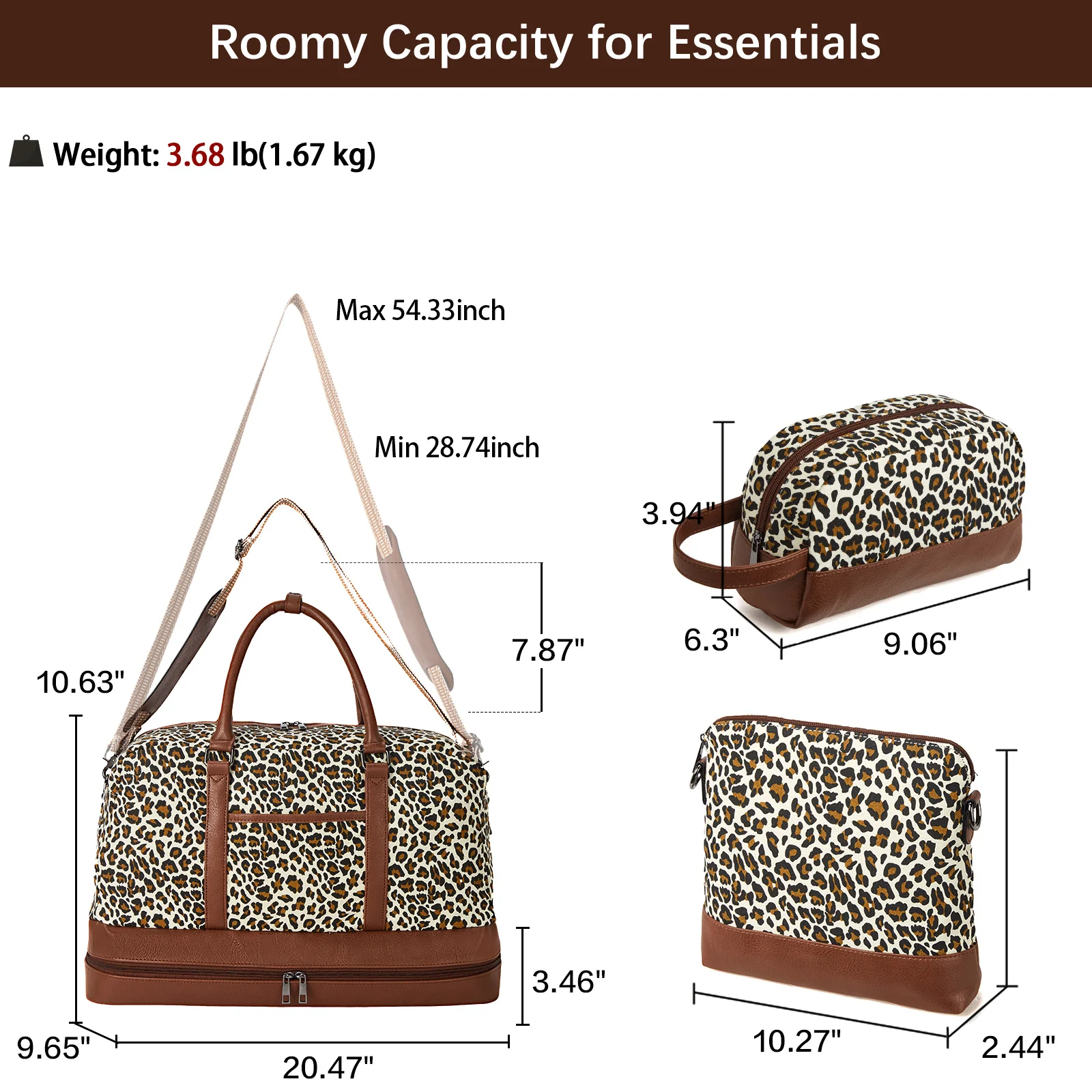 Zenobe 3 Pcs Set Weekender Bag with Shoe Compartment For Travel - Image 17