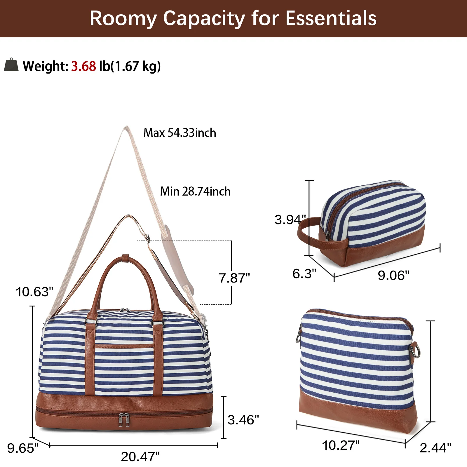 Zenobe 3 Pcs Set Weekender Bag with Shoe Compartment For Travel - Image 25