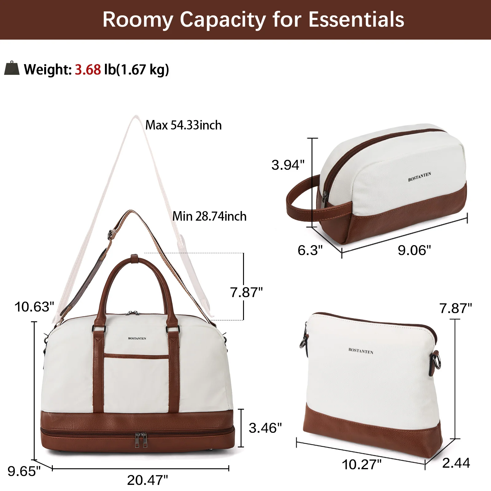 Zenobe 3 Pcs Set Weekender Bag with Shoe Compartment For Travel - Image 3