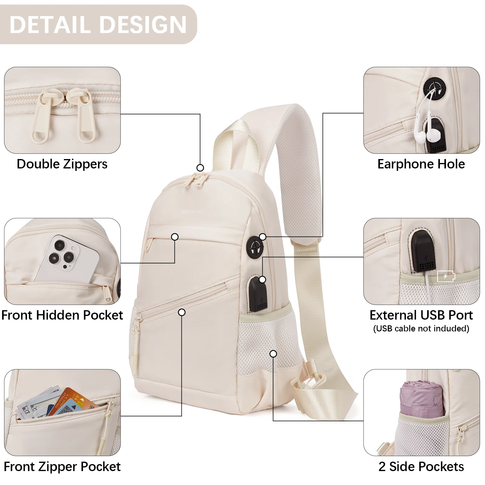Travel Hands-Free with our Crossbody Sling Bag with USB Charging Port - Image 13