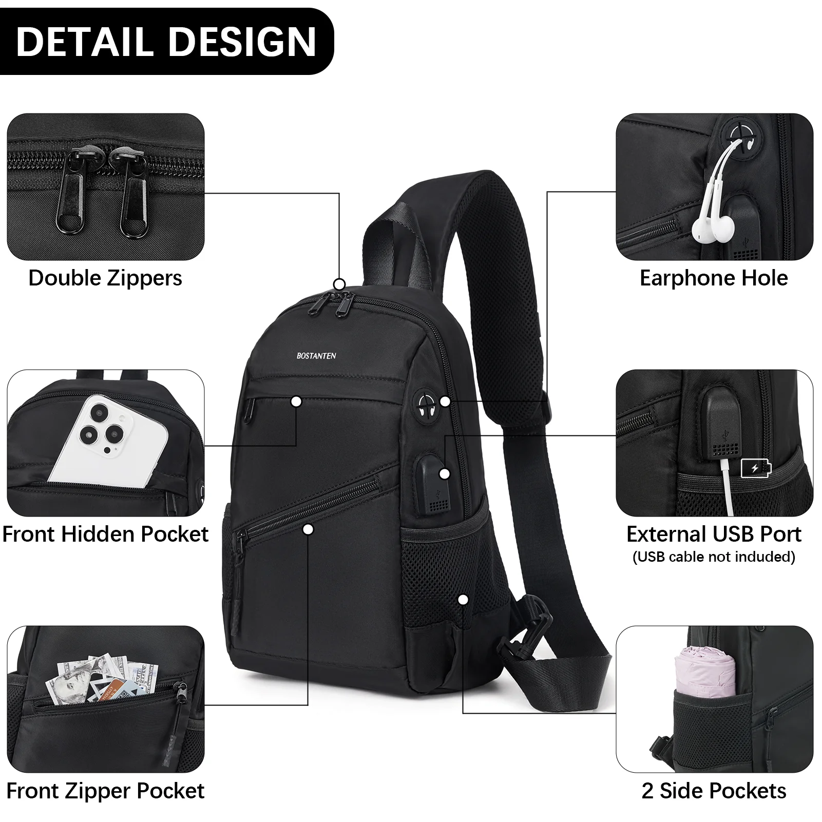 Travel Hands-Free with our Crossbody Sling Bag with USB Charging Port - Image 5
