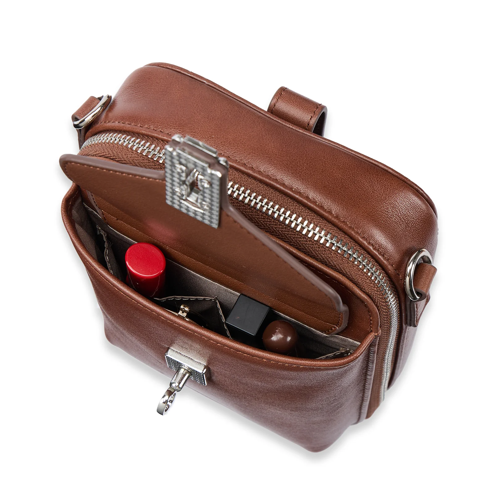 Nevin Vegetable-Tanned Genuine Leather Crossbody Phone Bag - Image 7